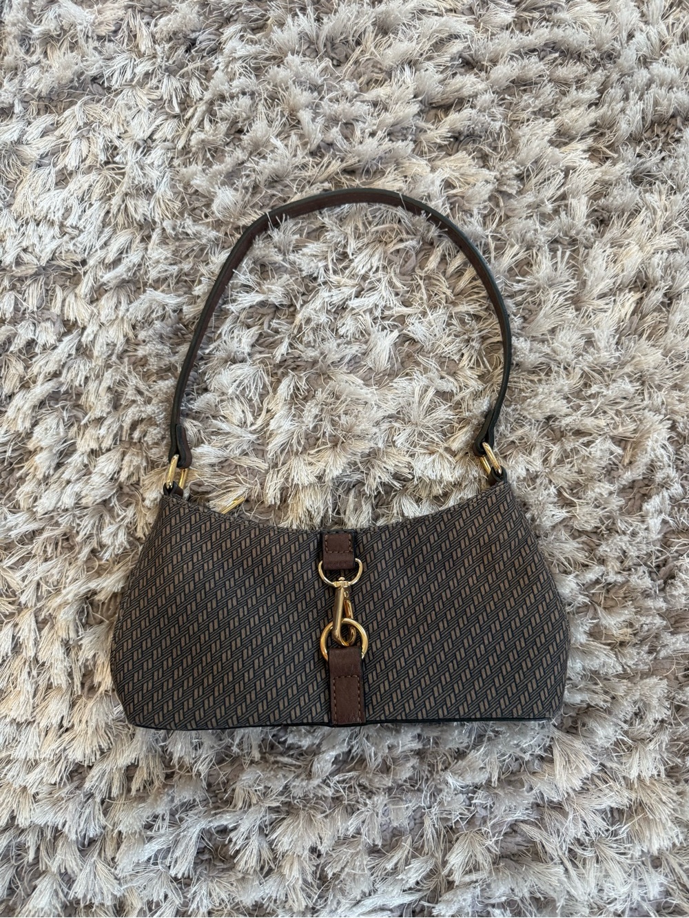 ASOS Brown Patterned Shoulder Bag with Gold Hardware Accent